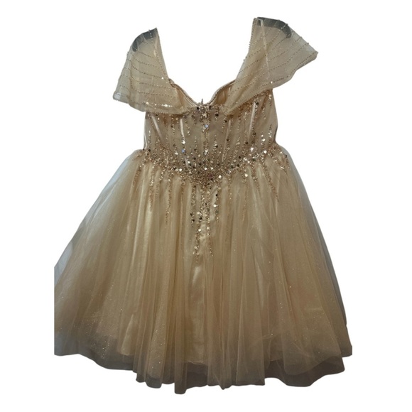 Cinderella Gold Sequin Embellished Prom Gown - Picture 3 of 13